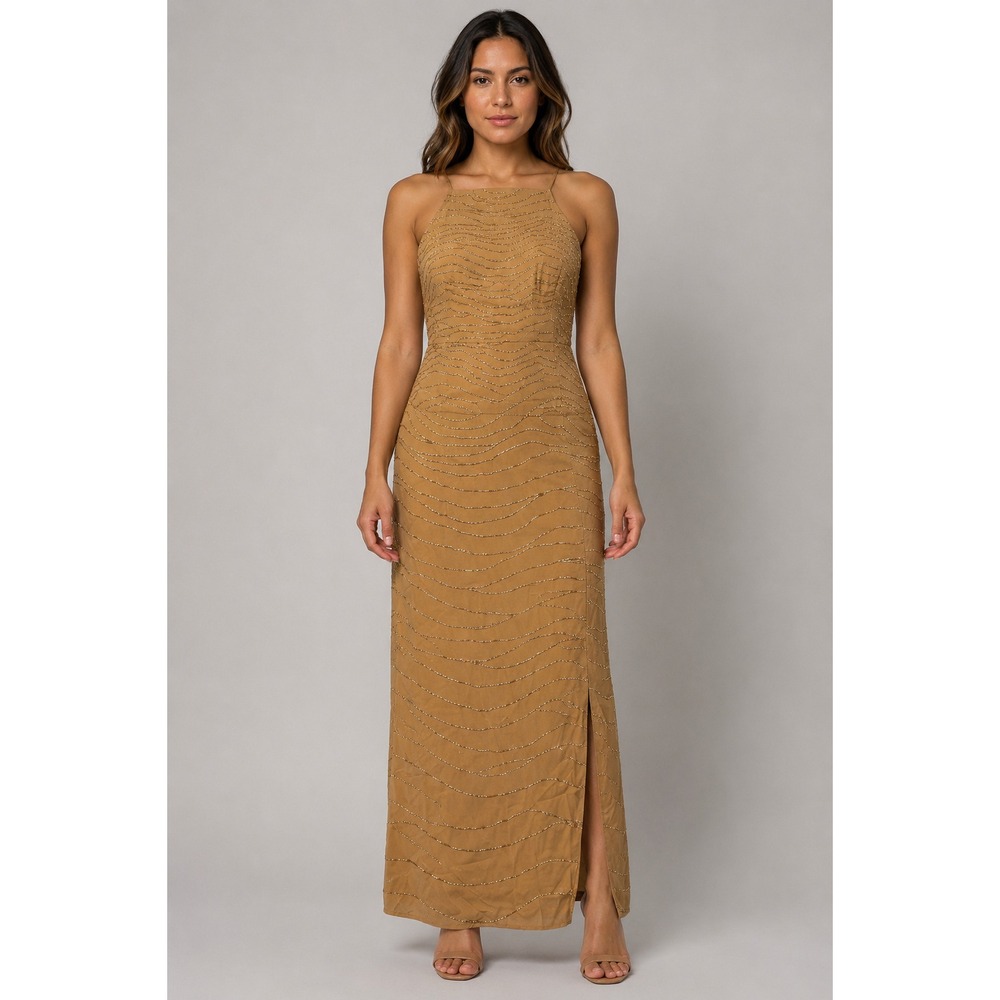 French Connection Chandler Embellished Dress Copper Gold 10 Halter Gown